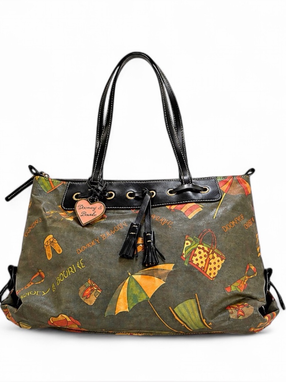 Dooney & Bourke Y2K Vintage Miami Beach Print Tassel Shoulder Satchel Bag Purse